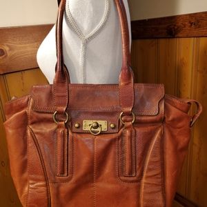 FRYE XL DANA SPICE COGNAC LEATHER TOTE